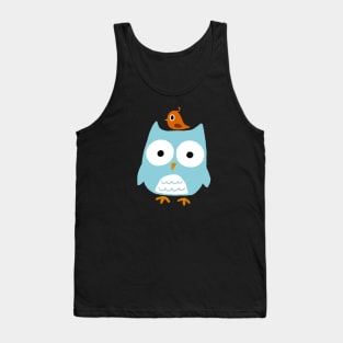 Blue Owl with Little Orange Bird Tank Top